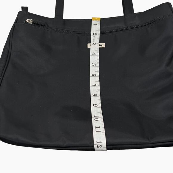 Vintage Guess Shoulder Bag Black Nylon Tote Double Handle Silver Tone Logo Y2K - Picture 8 of 11